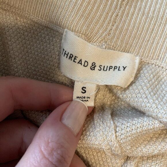 thread supply Womens Solid Cream Beige Knit Wide Leg Knit Pants Small - Picture 3 of 5